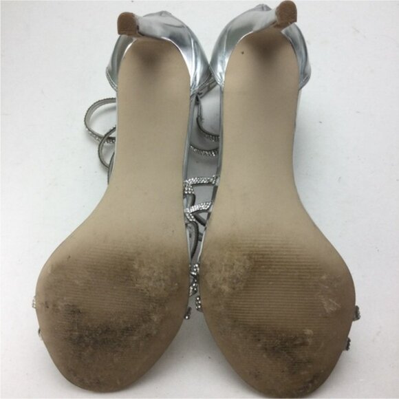 Steve Madden Fiffi Silver Metallic Rhinestone Faux Leather Strappy Heels Size 10 - Picture 8 of 13